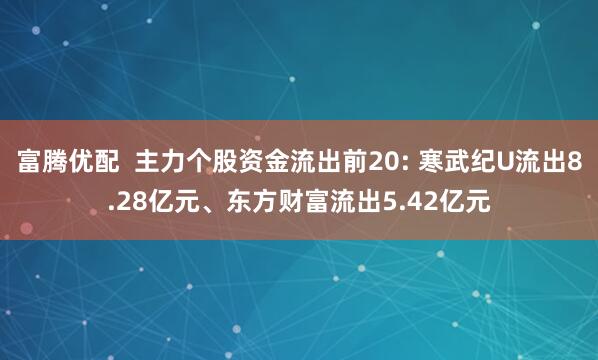 富腾优配  主力个股资金流出前20: 寒武纪U流出8.28亿元、东方财富流出5.42亿元