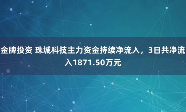 金牌投资 珠城科技主力资金持续净流入，3日共净流入1871.50万元